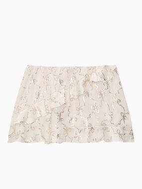 PINK X LoveShackFancy Satin Flounce Mini Skirt Ruffle XL Coconut White Ribbon